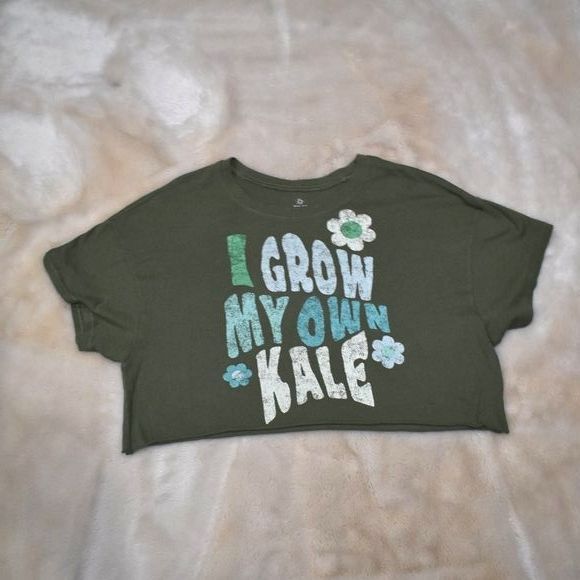 Offline by Arie Cropped Short Sleeve Statement T Shirt Green Size Small - Picture 8 of 13